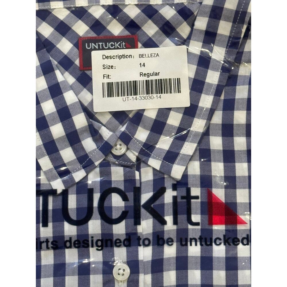 UNTUCKit Belleza Blue Gingham Checkered Preppy Button Up Shirt Women's 14 - Picture 7 of 7
